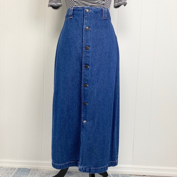 Vintage Dresses & Skirts - Vintage Blass Sport Denim Button Front Skirt 6P